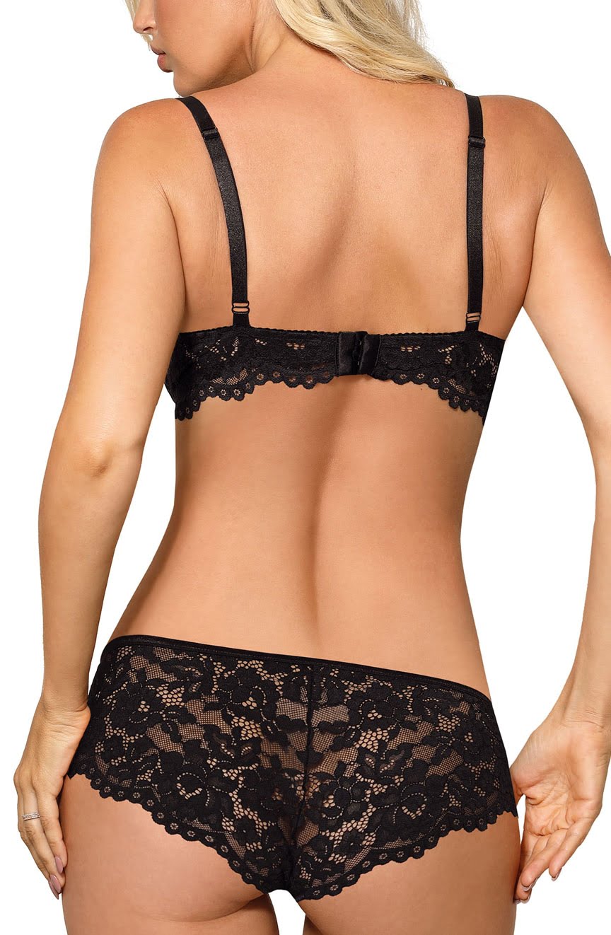 Roza Newia Black Lace Push-Up Bra with Removable Pads and Adjustable Straps