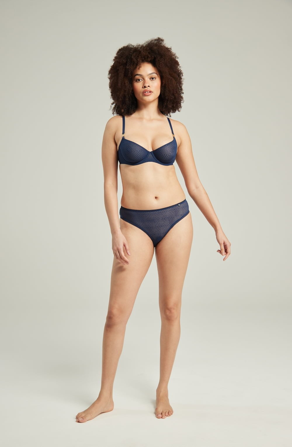lightweight mesh Deco High Leg Navy Brief with Soft Recycled Lace Underwear