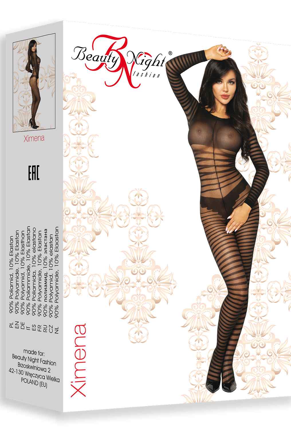 Beauty Night Ximena Black Stripe Mesh Jumpsuit with Storage Bag