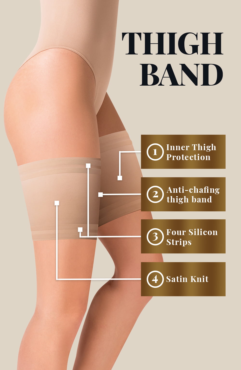 Gabriella Beige Satin Thigh Band Self-Supporting Anti-Chafing Accessory