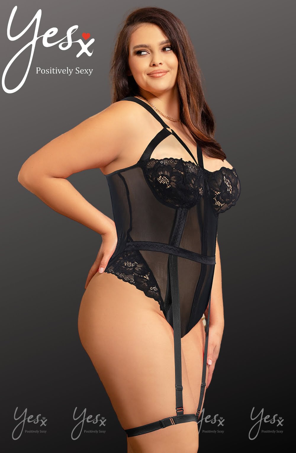 YesX Elegant Lace Bodysuit with Adjustable Straps and Popper Fastening