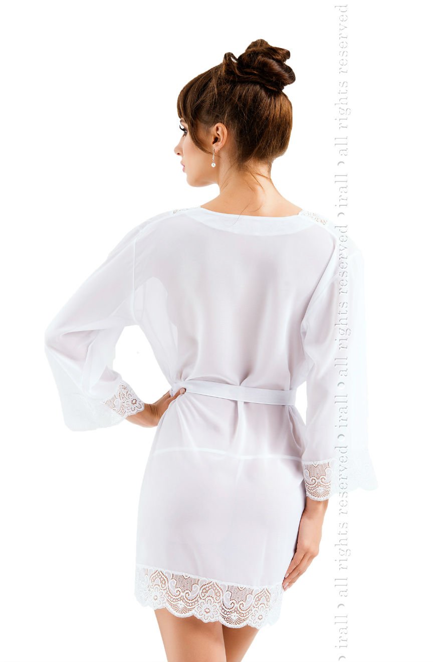 Cassidy White Chiffon Dressing Gown with Black Lace Trim Bridal Robe
