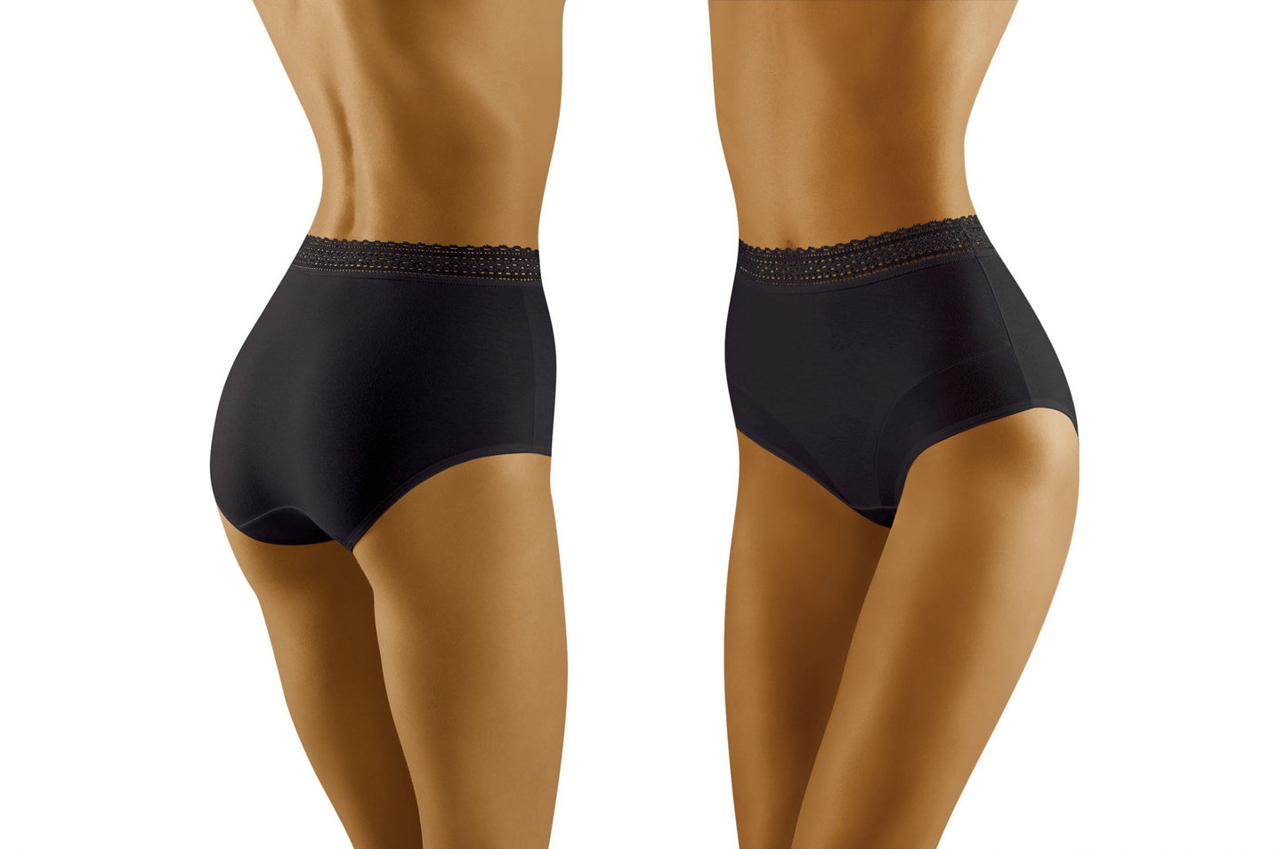 Wolbar Eco-Go Black High-Waisted Cotton Briefs with Lace Trim Underwear