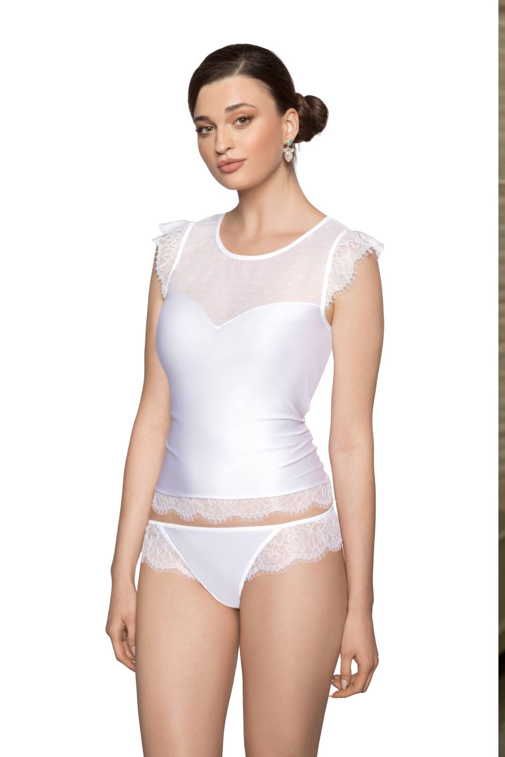 Roza Erii White Lace Matching Brief with Keyhole and Diamante Detail Underwear
