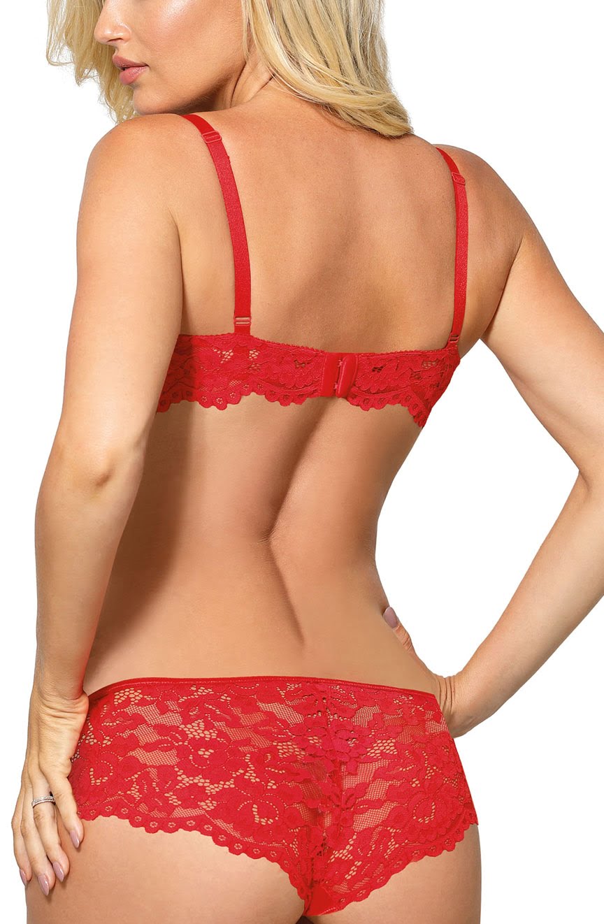 Roza Newia Red Lace Push Up Bra with Removable Pads and Adjustable Straps