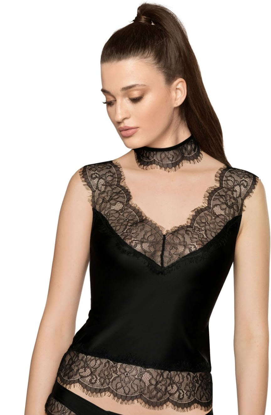 Roza Sija Black Lace Stretch Shirt with Eyelash Detail
