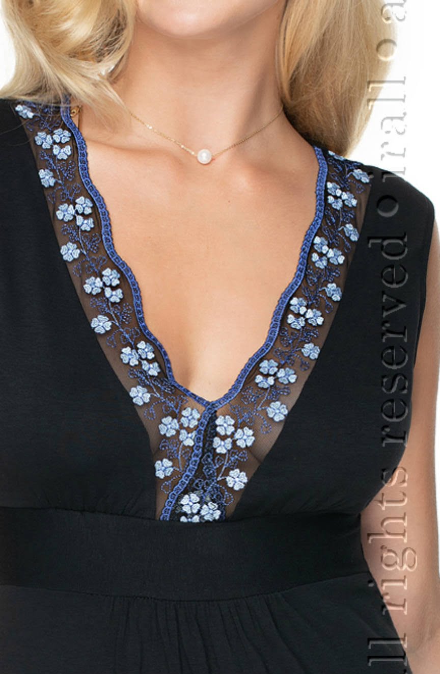 Irall Titania Black Nightdress with Floral Embroidery and Bust Support