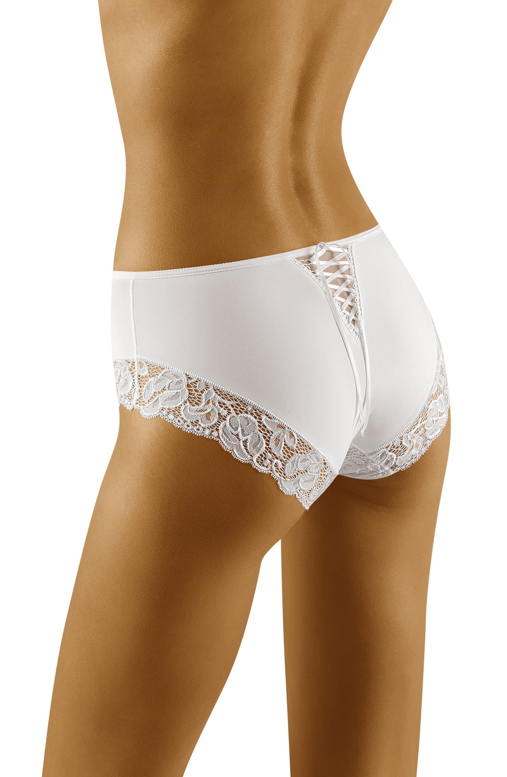 Wolbar Baha White Lace Briefs with Satin Ribbon Back Cut-Out Design
