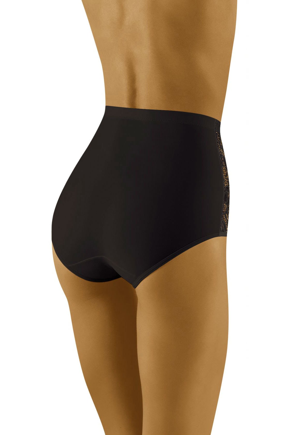Wolbar Eleganta Black High Waisted Briefs with Floral Lace Embroidery Panels