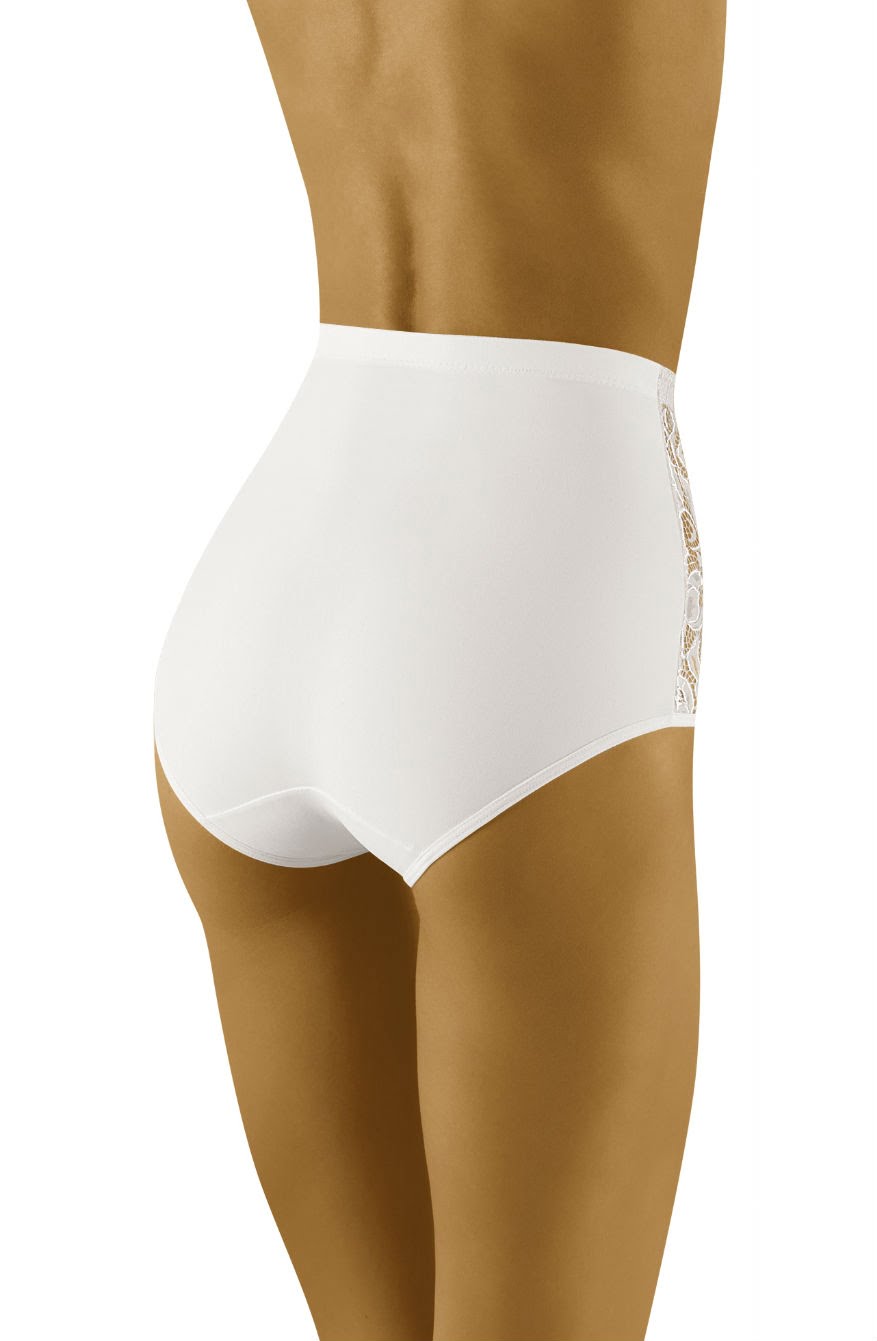 Wolbar Eleganta White High Waisted Briefs with Embroidered Lace Panels for Women
