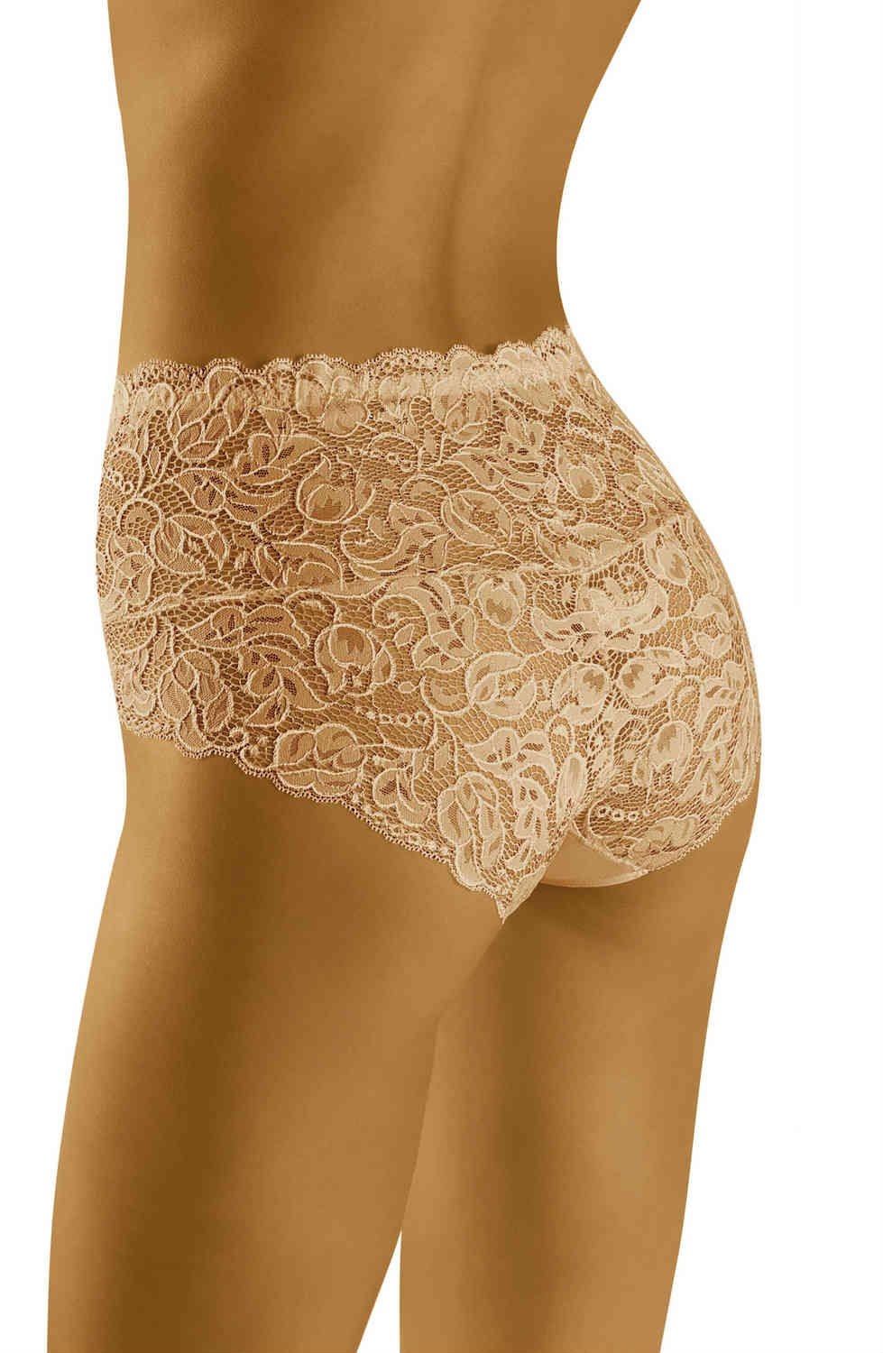 Wolbar Beige Floral Lace Briefs with Comfortable Stretchy Waistband and Cotton Gusset