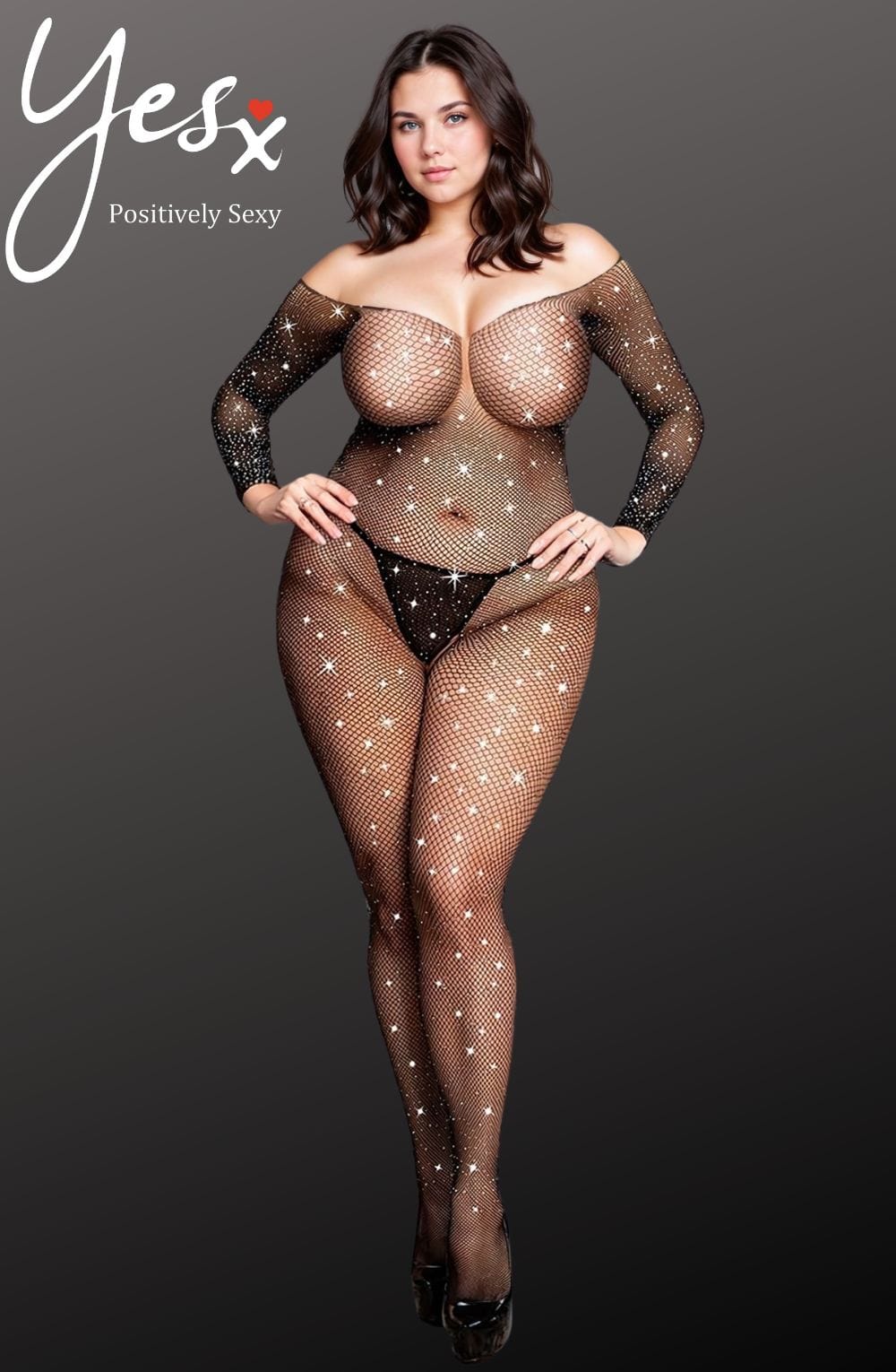 YesX Sparkly Fishnet Plus Size Mesh Jumpsuit Up to 5XL - Bodybloom