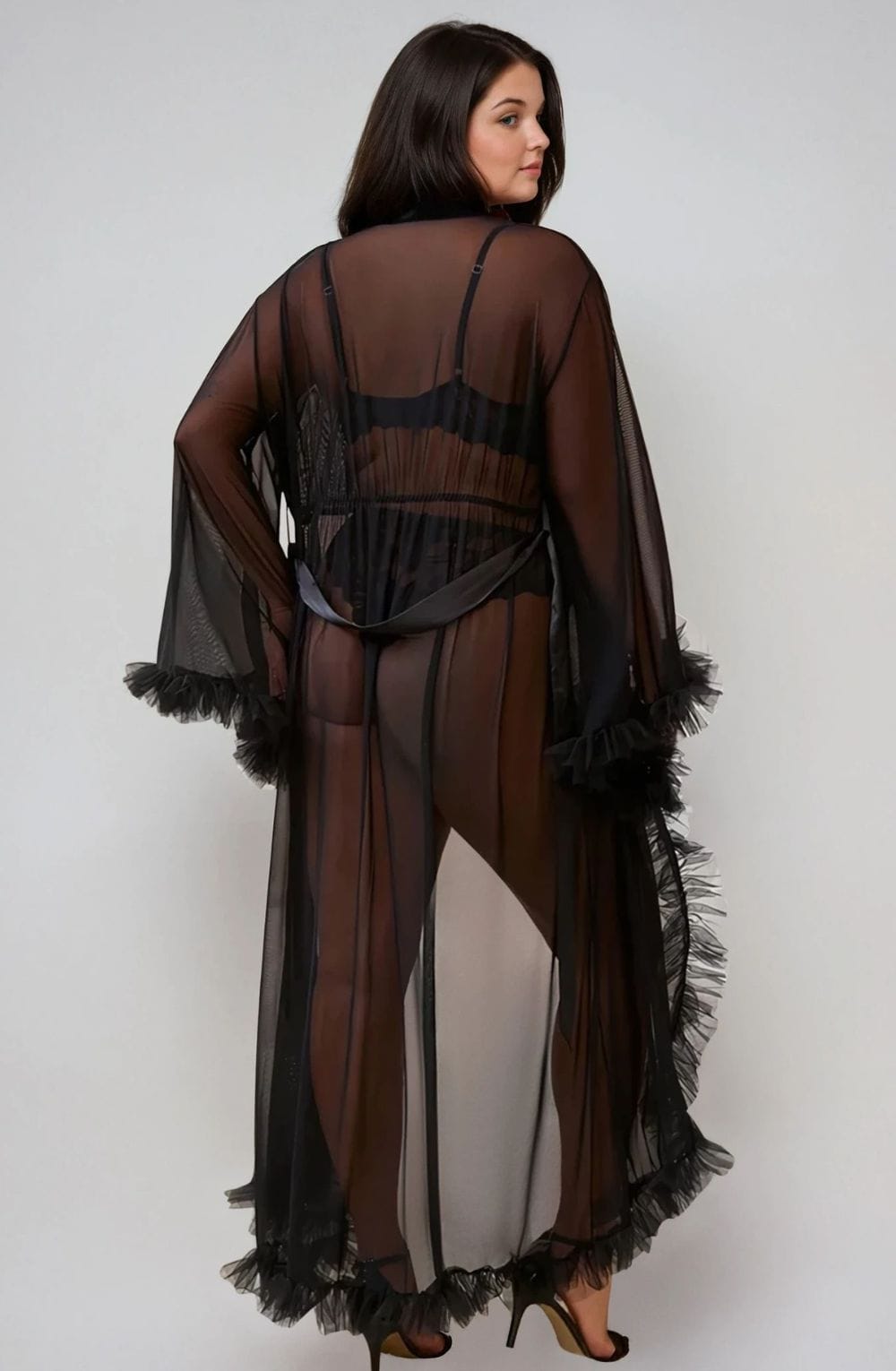 YesX YX735Q Sexy Mesh Ruffled Long Robe - Bodybloom