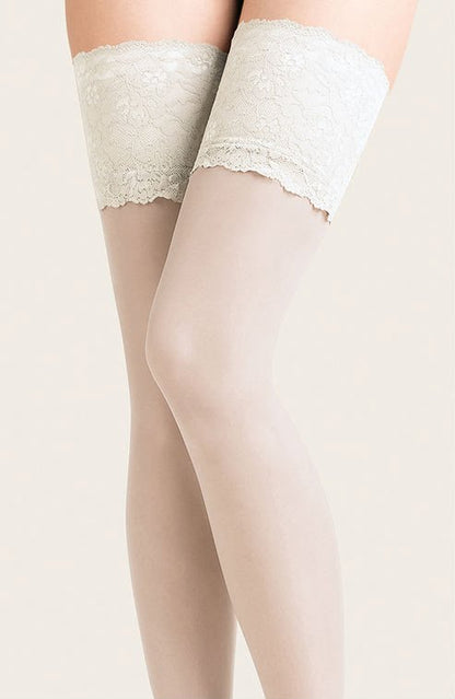Gabriella Calze White Hold Ups 15 Denier Mesh Lycra with Lace Top