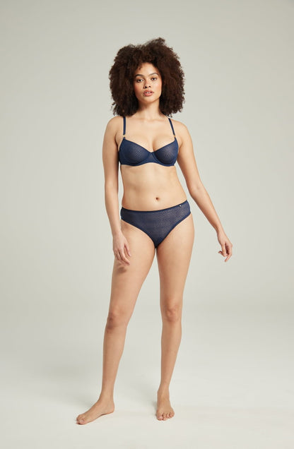 lightweight mesh Deco High Leg Navy Brief with Soft Recycled Lace Underwear