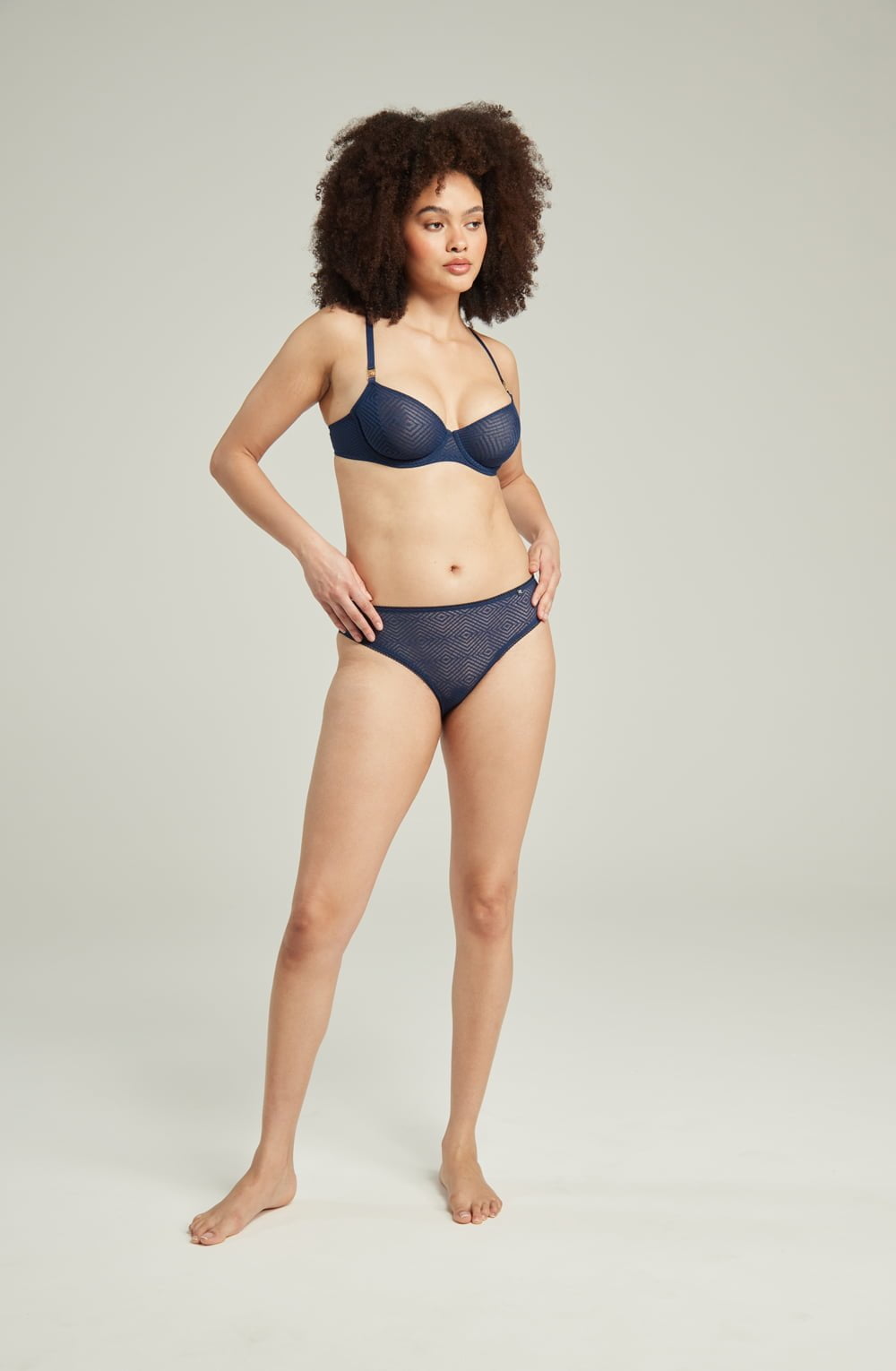 lightweight mesh Deco Lift Balcony Bra Navy Up to GG Cup Recycled Lace Support