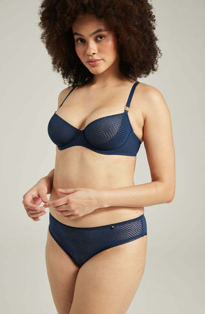 lightweight mesh Deco Lift Balcony Bra Navy Up to GG Cup Recycled Lace Support