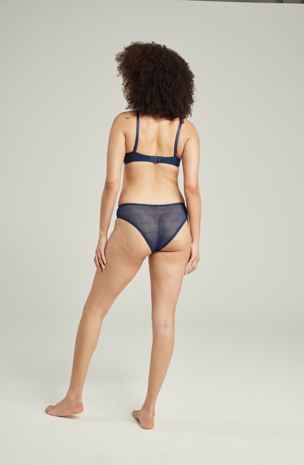 lightweight mesh Deco High Leg Navy Brief with Soft Recycled Lace Underwear
