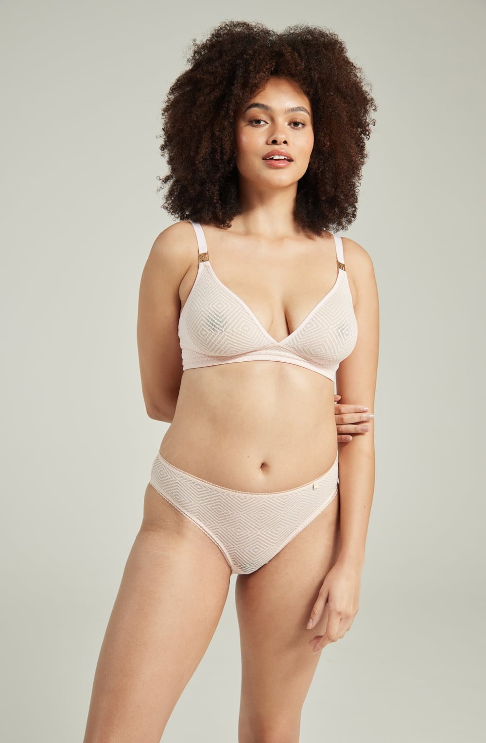 lightweight mesh Deco High Leg Brief Blush Pink with Soft Recycled Lace