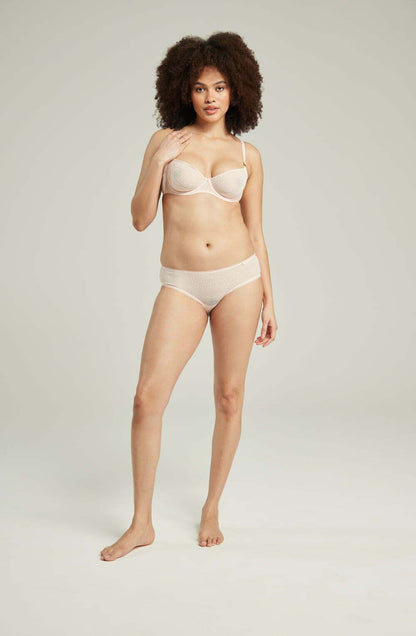 lightweight mesh Deco Hipster Brief Blush Pink Seamless Mid-Rise Recycled Lace Underwear