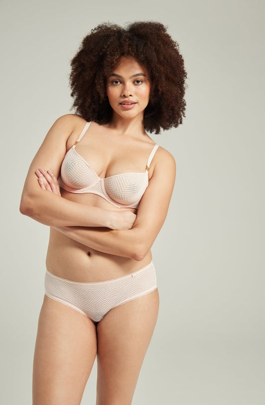 lightweight mesh Deco Hipster Brief Blush Pink Seamless Mid-Rise Recycled Lace Underwear