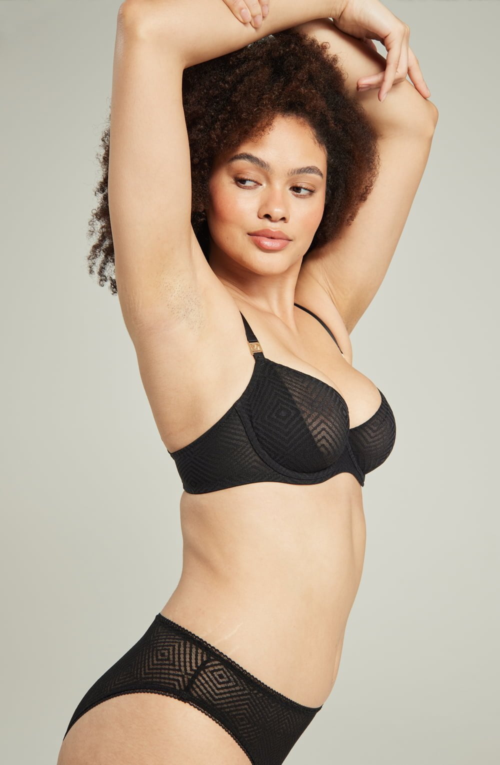 lightweight mesh Deco Lift Balcony Bra Black Up to GG Cup Recycled Lace Sustainable Support
