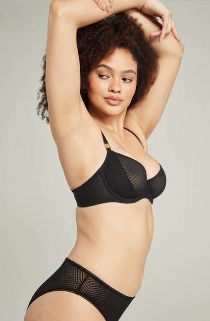 lightweight mesh Deco Lift Balcony Bra Black Up to GG Cup Recycled Lace Sustainable Support