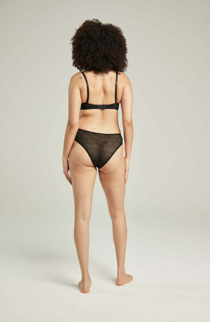 lightweight mesh Deco High Leg Brief Black – Soft Recycled Lace, Flattering Fit