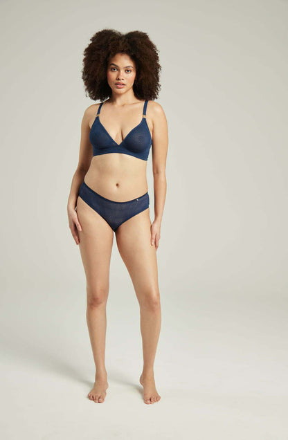 lightweight mesh Deco Navy Seamless Mid-Rise Hipster Brief Recycled Lace