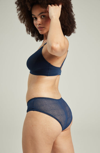 lightweight mesh Deco Navy Seamless Mid-Rise Hipster Brief Recycled Lace