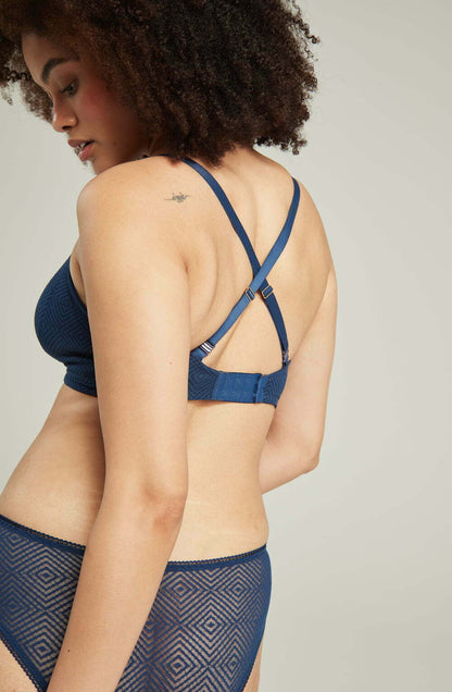 lightweight mesh Deco Easy Does It Navy Bralette Up to G Cup Recycled Lace Non-Wired Support