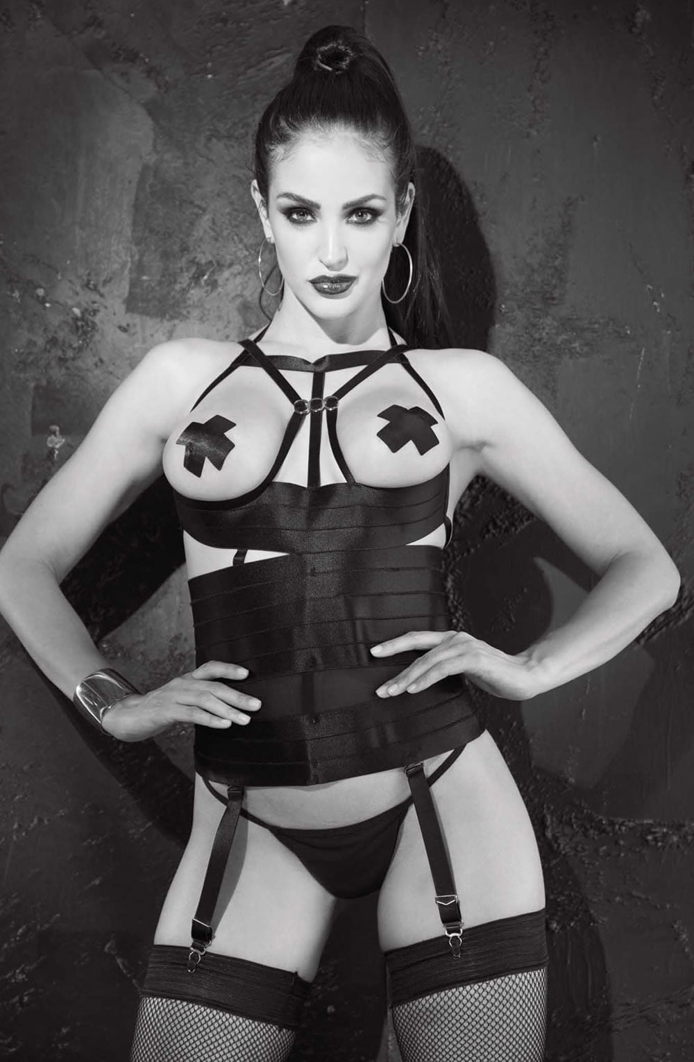 Shirley of Hollywood Bustier with Strappy Detailing and Removable waist details Black