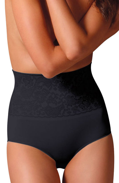 High Waist Control Body Shaping Brief with Screen Print Lace Nero – Strong Compression, Seamless, Anti-Bacterial