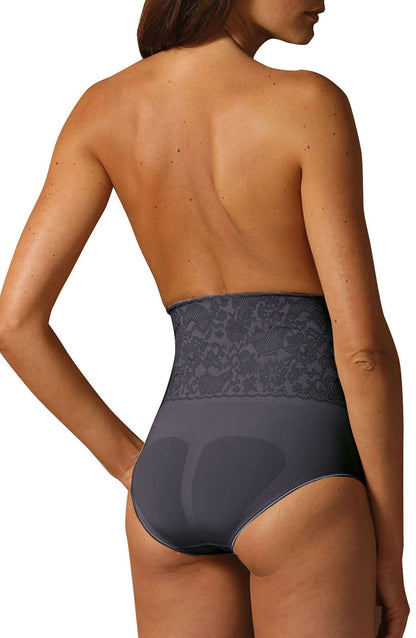 High Waist Control Body Shaping Brief with Screen Print Lace Nero – Strong Compression, Seamless, Anti-Bacterial