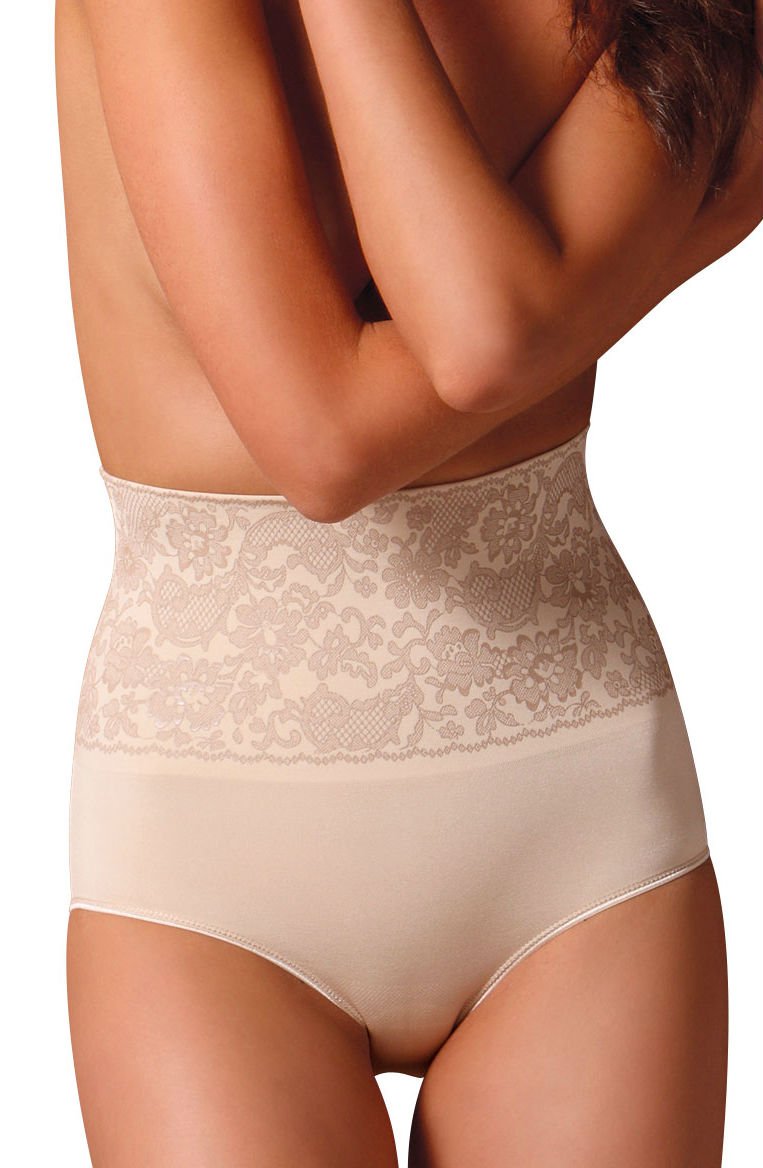 High Waisted Control Body Shaping Brief with Screen Print Lace Tummy Smoother