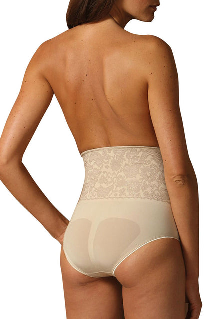 High Waisted Control Body Shaping Brief with Screen Print Lace Tummy Smoother