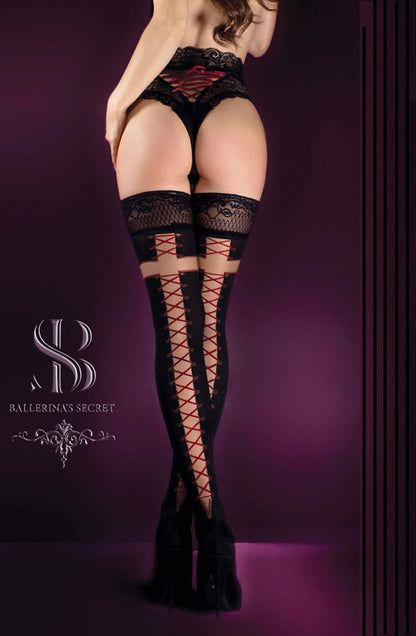 Ballerina Black and Skin Hold Ups with Criss-Cross Pattern and Perfumed Finish