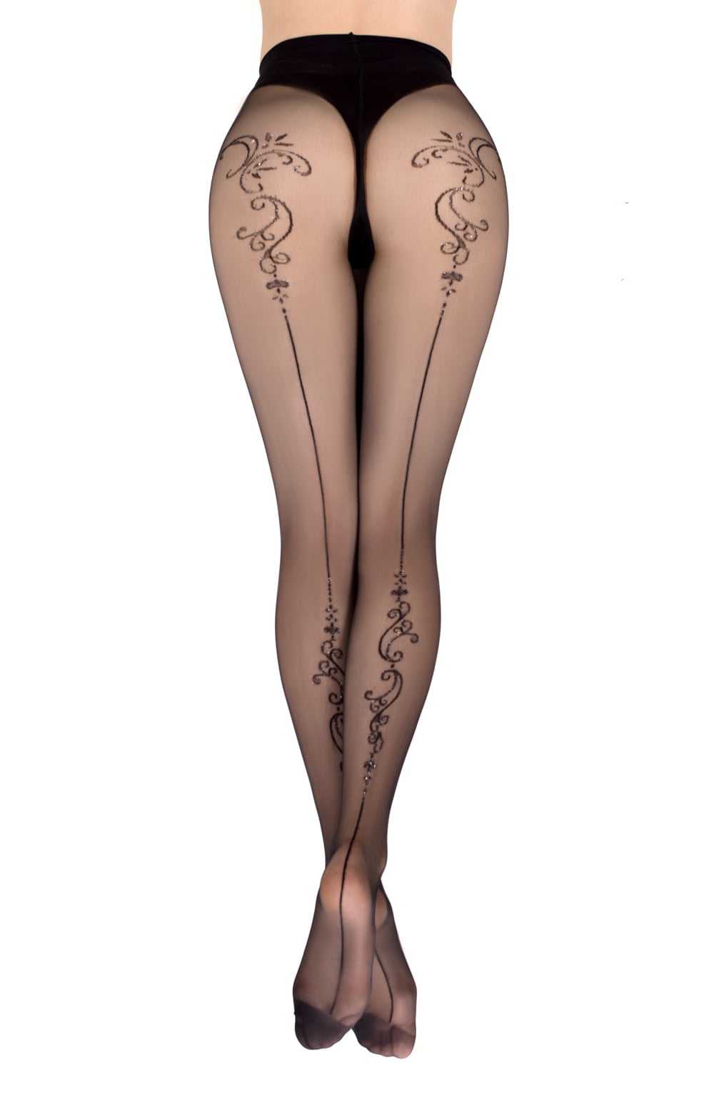 Gold Elixir Collection Black Ballerina Tights with Intricate Pattern and Subtle Sparkle