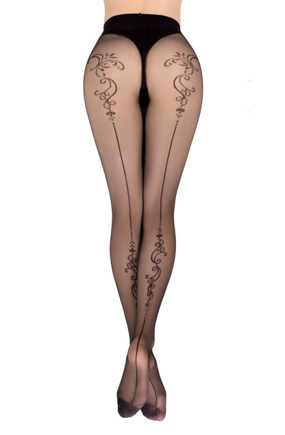 Gold Elixir Collection Black Ballerina Tights with Intricate Pattern and Subtle Sparkle