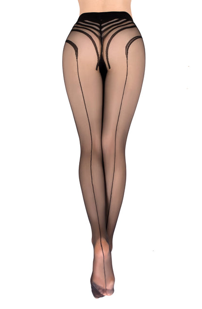 Gold Elixir Collection Black Ballerina Tights with Vertical Back Line Detailing