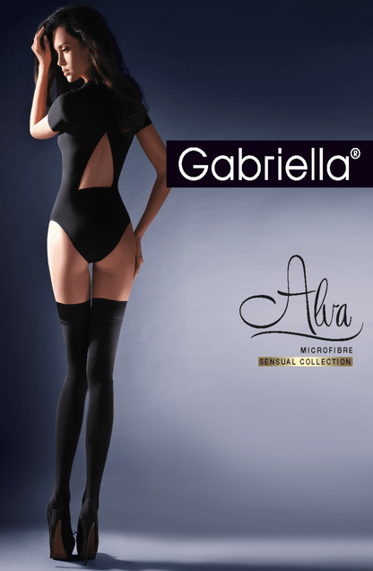 Gabriella Calze Alva Black Microfibre Hold-Ups with Silicone Strip