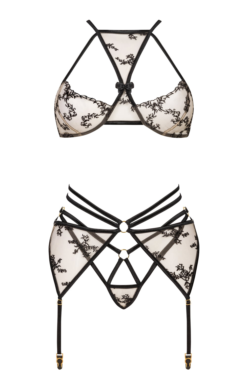Beauty Night Aisha Black Lace Bra Matching Brief and waist detail Set with Adjustable Straps