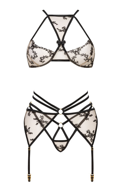 Beauty Night Aisha Black Lace Bra Matching Brief and waist detail Set with Adjustable Straps