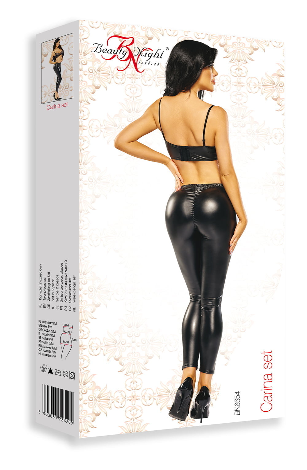 Beauty Night Carina Set - Black Wet Look Trousers and Bra Top Club Outfit