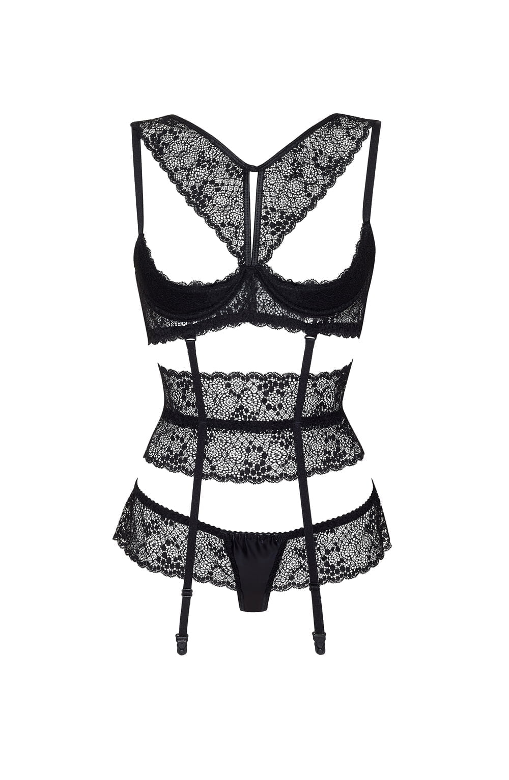 Beauty Night Lillie Lace Set with Open Bra, Waist waist detail & Matching Brief