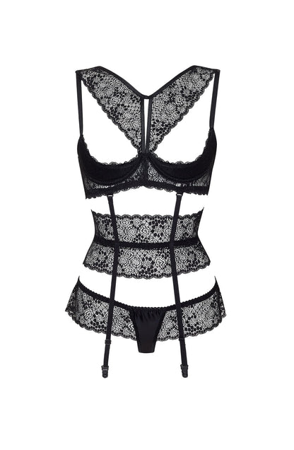 Beauty Night Lillie Lace Set with Open Bra, Waist waist detail & Matching Brief