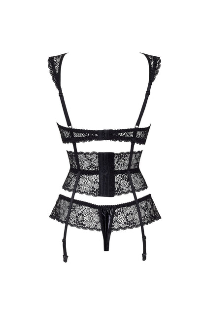 Beauty Night Lillie Lace Set with Open Bra, Waist waist detail & Matching Brief
