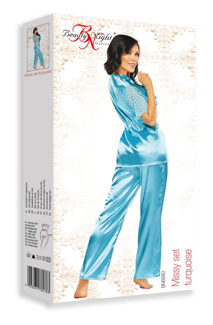 Beauty Night Missy Turquoise Lace Pajama Set for Women