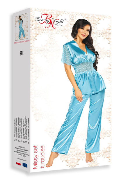 Beauty Night Missy Turquoise Lace Pajama Set for Women