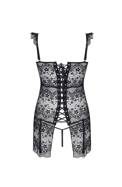 Beauty Night Alena Black Lace-Up Corset with Adjustable waist detail Belts and Matching Brief Set